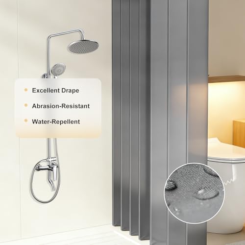 Faltbare Duschvorhangstange mit Saugnapf, 5-fach Faltbar Drehbar Duschvorhang Wandmontage Eckvorhangstangen Aluminiumlegierung 180 x 200 cm Wasserdichtem Antischimmel Duschvorhang Ohne Bohren