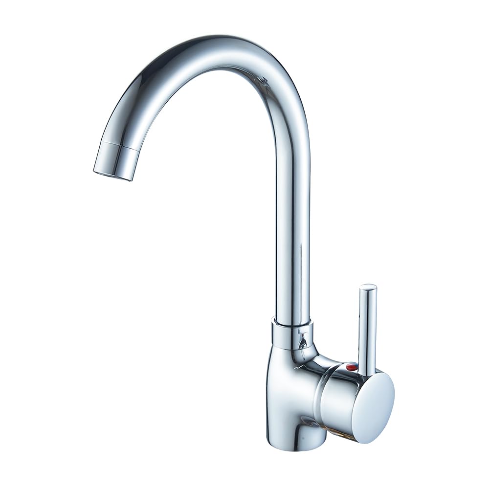 Haiba Chrome Finish Kitchen Mixer Tap Single Lever Monobloc Swivel Spout Kitchen Sink Tap with UK Standard Fittings Brass