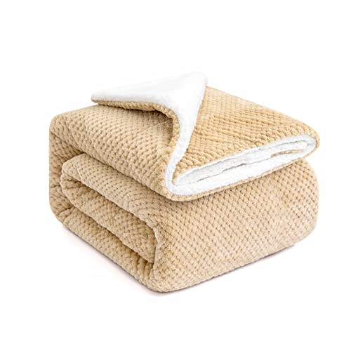 MIULEE Decke Körnig Sherpa Kuscheldecke Flauschige Wohndecke Doppelte Wolldecke Flanell Lamm Decke Weiche Tagesdecke Bettüberwurf für Sofa Couch Wohnzimmer 150x200 cm Khaki