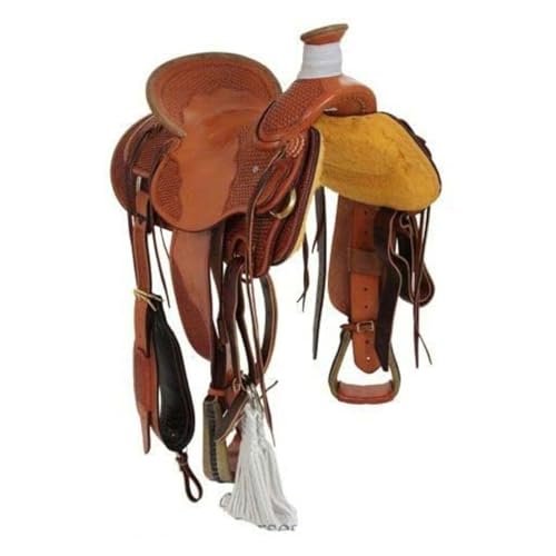 15" Sazaar Tack Leather Wade Tree A Fork Western Roping Ranch Horse Saddle Tack Set Headstall Breast Collar & Reins WS-193