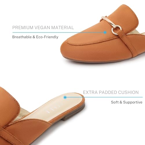 Image of MUSSHOE Gold Buckle Mules for Women - Comfortable Memory Foam Loafers, Classy Slip On Flats for Office Business Casual, Dressy Pointed Toe Shoes