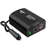 Bapdas 150W Car Power Inverter DC 12V to 110V AC Car Plug Outlet Adapter with PD 25W USB C & QC3.0 C