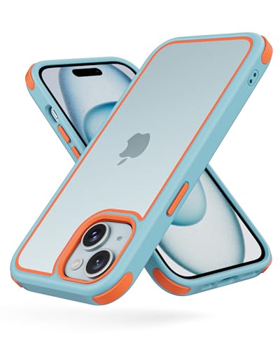 Coque iPhone 15 antichoc 360 degrés transparente et silicone bleu orange - MobNano