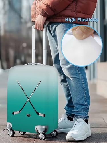 Hockey Sport Travel Luggage Cover, Water Duck Green Gray Gradient Anti-scratch Elastic Luggage Covers For Suitcase Protector, Washable Baggage Covers3