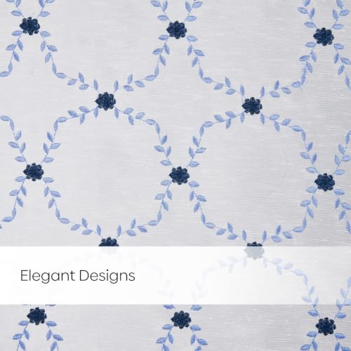 Image of haus & kinder Curtains 7 feet Long | Embroidery Sheer Curtains 7 Feet Long Pack of 1 | Door Curtains 7 feet Light-Filtering & Breathable Sheer Curtains (Willow Chain Blue, 114x213cm)