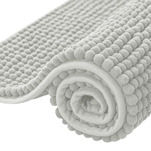 SUBRTEX Bathroom Rugs Chenille Bath Rug Soft Short Plush Bath Mat Soft Shower Mat Water Absorbent Shower Mat Quick Dry Machine Washable(Light Gray,16' x 24')