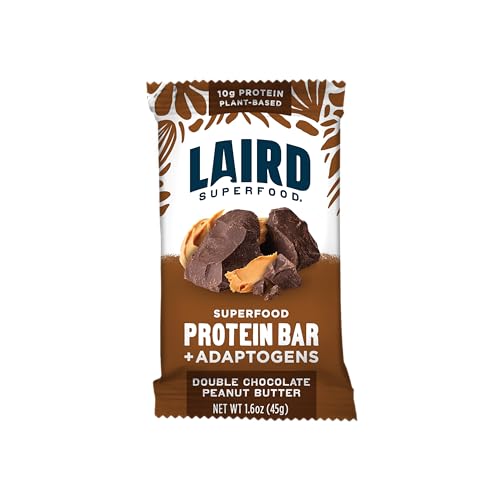 Laird Superfood Functional Protein Bars, Protein Bar but Better with Real Ingredients, Functional Mushrooms 10g Plant-Based Protein, 6g Fiber, Double Chocolate Peanut Butter, 10 Count (Pack of 1)