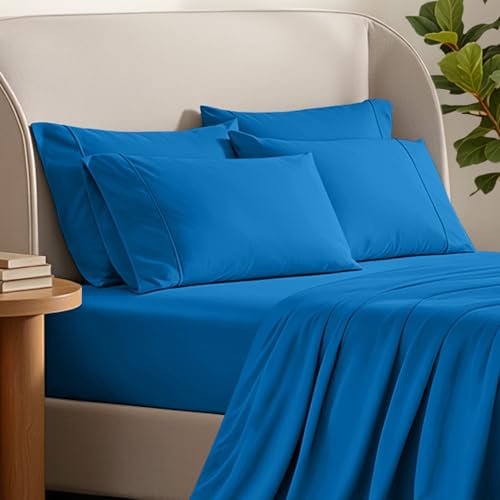 Image of Bare Home Microfiber Bulk Pillow Cases - King Set of 4 - Cooling Pillowcases - Double Brushed - Medium Blue Pillowcases 4 Pack - Easy Care (King - 4 Pack, Medium Blue)