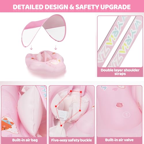 Miniatura 4 de Wyriaza Flotador Bebe Con Sombrilla, Apto Para Bebés De 3 A 36 Meses 1 A 3 Años , Con Protección Uv Upf 50 , Flotadores Para Bebes, Boia Bebe Com Sombra, Flotador Niño Rosa, L 6-36 Meses