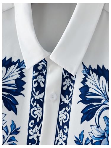 OYOANGLE Men's Floral Print Button Down Collared Shirts Summer Vacation Beach Shirt Tops3