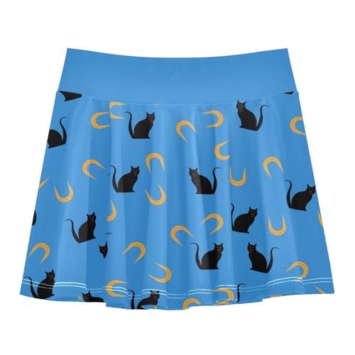 Girls Skorts High Waist Athletic Skirts with Shorts Halloween Black Cat Stretchy Teens Performance Tennis