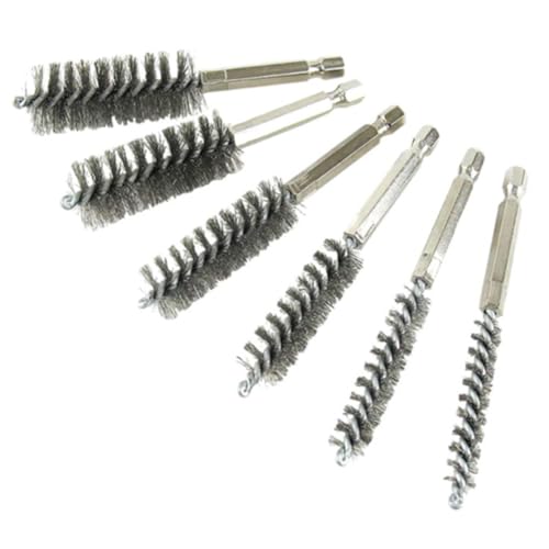 Image of Stainless Steel Bore Brush Stainless Steel Bristles Wire Brush for Power Drill with Hex Shank Handle (0.31inch .39 inch .47inch .59 inch .67 inch .75 inch, 6 Pcs)