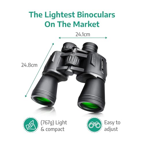 Slokey Discover The World 10x50 Binoculars - Powerful Adult Binoculars for Professionals, Hunting, Astronomy, Birds, Camping - Includes Suitcase, Strap, Chamois - Image 3