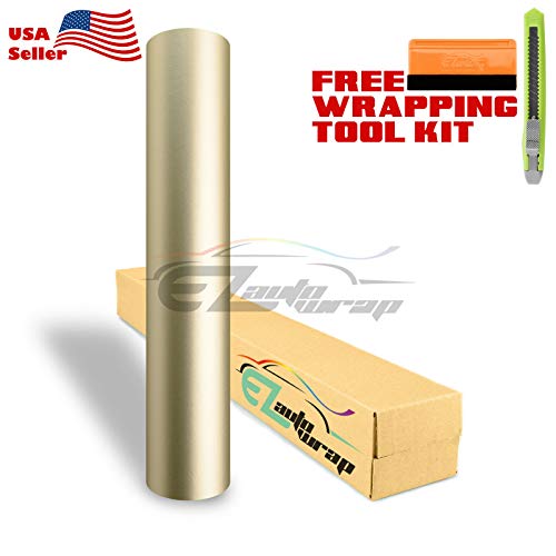 Free Tool Kit Satin Chrome Champagne Gold Car Vinyl Wrap Sticker Decal Sheet Air Release Bubble Free Self Adhesive Peel And Stick - 12"X60" (1Ft X 5Ft) #TOP1