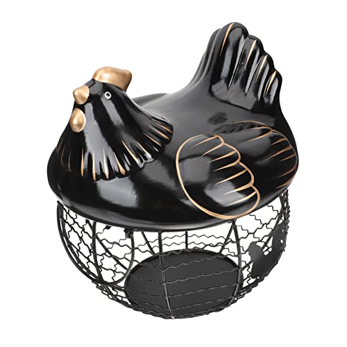 YARNOW Paniers Avec Couvercles Pour L'Organisation Panier Noir Noir Panier En Métal Oeuf De Poule Fil Panier Panier De Stockage De Fruits En Métal Poulet Oeuf Titulaire Basket Egg
