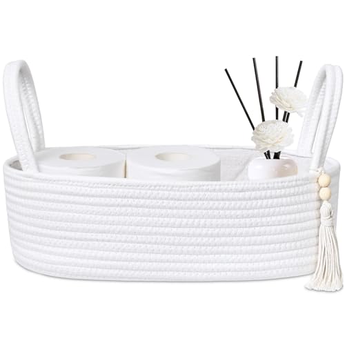 ABenkle Small Storage Basket, Jute Rope Woven Toilet Paper Tray Organizer for Toilet Tank Top, Boho Bathroom Decor Holder for Shelf Bedroom Living Room -13x6x4 Inches