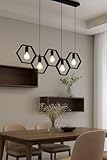 TEKHOME Lampadario Moderno a Sospensione in Ferro verniciato finish opaco 5 Attacchi per Lampadine 5xE27, Potenza max 1x60W 92x30 cm lunghezza filo 140 cm (Nero 5 Esagoni) LP-89N