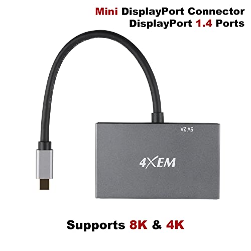 4XEM- 3-Port Multi-Monitor Hub Adapter - Mini DisplayPort to 3 DisplayPort MST hub, Triple 8K and 4K Video Monitors, Video Splitter, Mirror and Extension, Windows PCs, Micro USB Powered by 4XEM - Image 4