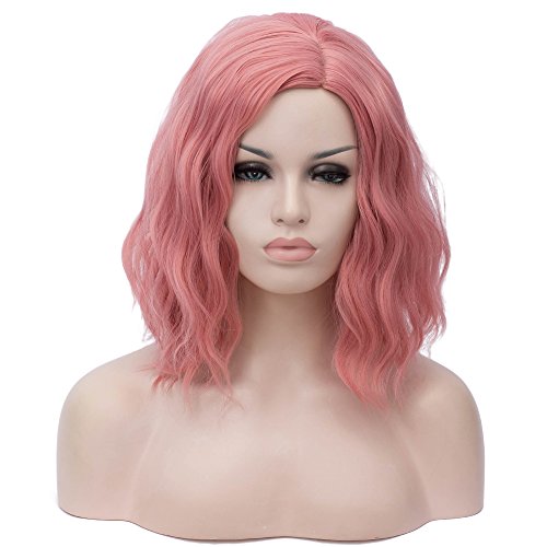 Cying Lin Short Bob Wavy Curly Wig Light-Pink Wig For Women Cosplay Halloween Wigs Heat Resistant Bob Party Wig Include Wig Cap (Light-Pink)