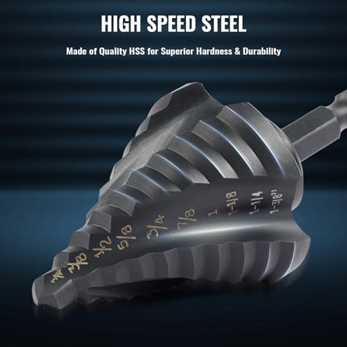 image for ZELCAN Step Drill Bit Set, 5PCS Four Spiral Flute Step Bits for Metal,