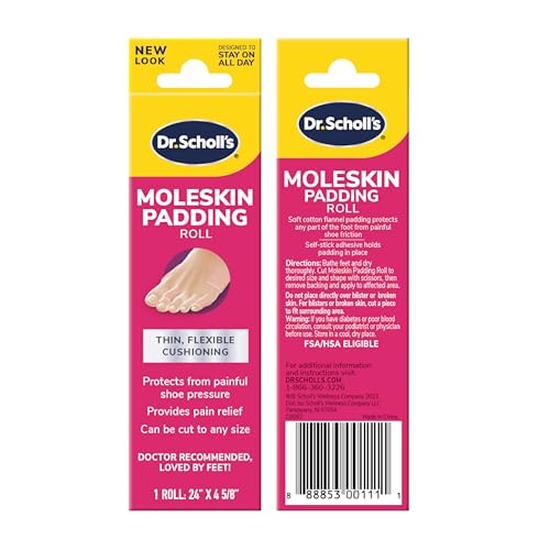 Dr. Scholl's Moleskin Padding Roll, Flexible Cushioning, 24" x 4 5/8" | Moleskin for shoes, 1 roll, thin moleskin tape for toes and heels, trim-to-fit for pain relief when breaking in new shoes - image 8