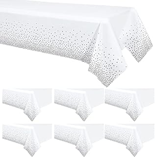 6 Pack Dot Tablecloths Table Covers 54" x 108" Silver Dot Tablecloths Party Rectangle Tablecloths Disposable Waterproof Table Cloths Dot Confetti Table Covers for Party Picnic Birthday Anniversary