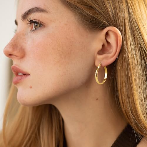 14K Gold Earrings for Women Trendy Lightweight Hoops Earrings Gold Cutting Line 14K Gold Hoop Earrings for Women4