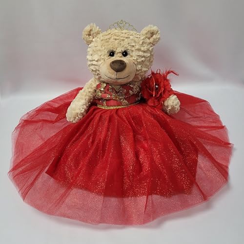 KINNEX COLLECTIONS SINCE 1997 20" Quince Anos Quinceanera Last Doll Teddy Bear with Dress (Centerpiece) ~ B16632-14G (Red - Gold Trim)