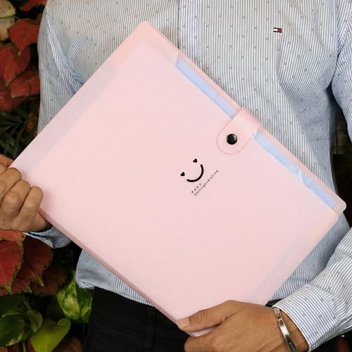 Image of SPS 5 Pocket Expanding File Folder Smile Design - Fits A4 & Letter Size Document Organizer, Accordion File Folders, File Holder for Office, Portable File Organizer, School & Home - Pastel Pink & Blue