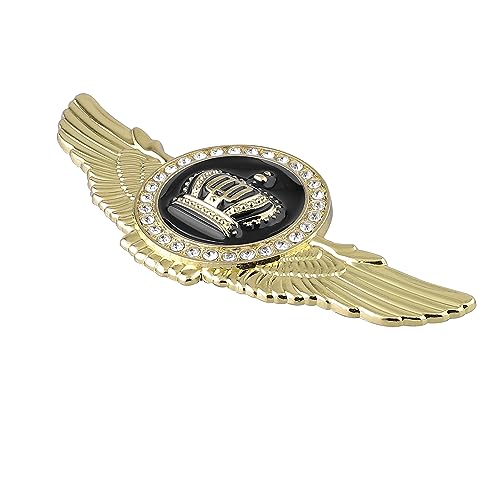 Image of 2pcs Wing Circular Crown Emblems,Crystal Diamond Crown Car Stickers Decals Decoration for All Car (Gold Black)