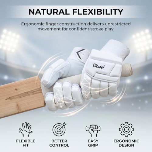 Image of WHITEDOT Sports Citadel Cricket Batting Gloves||Suitable for Boys|Small Right Hand||White, Leather