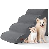 Aodisman 4-Step Dog Stairs and Ramp for Beds or Couches – Non-Slip Sturdy Pet Steps for Small Dogs and Cats,17.4" H,Grey