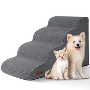 4-Step Dog Stairs and Ramp for Beds or Couches – Non-Slip Sturdy Pet Steps for Small Dogs and Cats,17.4″ H,Grey