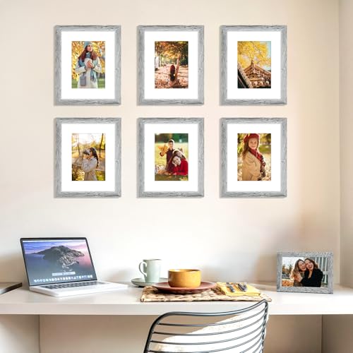 decorUhome 8x10 Picture Frame, Display Photos 5x7 with Mat or 8x10 Unmatted, Engineered Wood Frame with Plexiglass for Wall and Tabletop Display, Grey, Set of 1