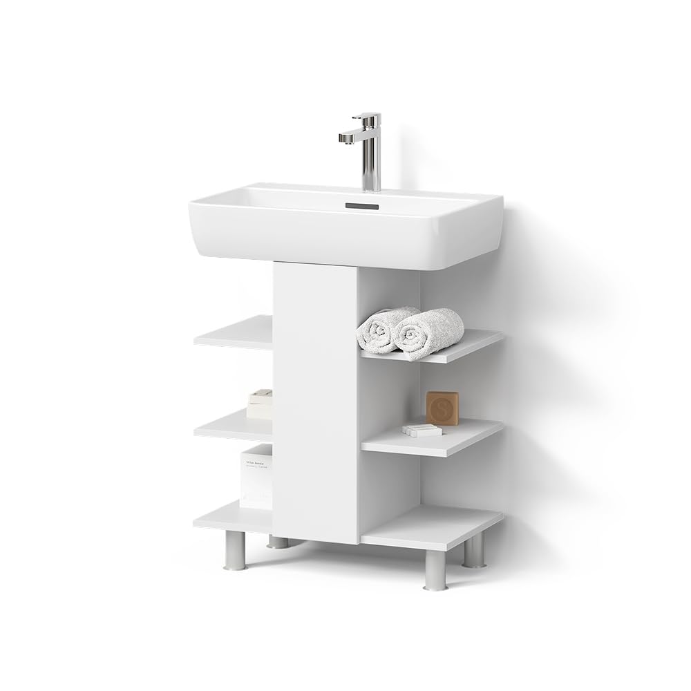 Livinity Mobiletto per lavabo Fucino, Bianco, 60 x 70 cm con 6 ripiani
