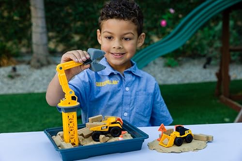 Image of CAT Dig N' Build Dirt Playset - 12 oz Moldable Dirt Compound, Working Crane, 2 Little Machines Vehicles, Construction Molds & Easy-Cleanup Tray, Sensory STEM Toy for Kids Ages 3 +