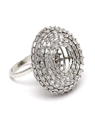 Image of Karatcart Platinum Plated Elegant Austrian Crystal Adjustable Leaf Ring for Women and Girls