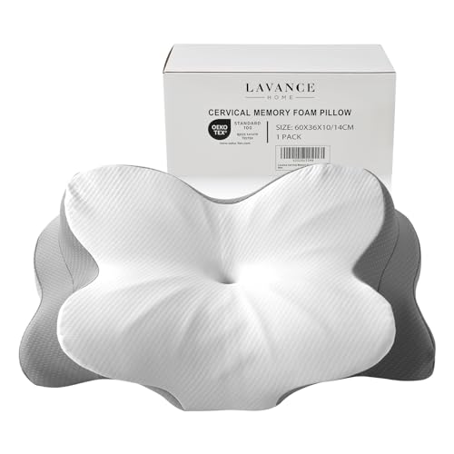 LAVANCE Cervical Pillow - CertiPUR-US Memory Foam, Ergonomic Butterfly Design for Neck Pain Relief, Optimal Support for Side & Back Sleepers (60x36x10/14cm)
