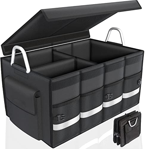 Car Trunk Organizer With Lid, Collapsible Cargo Storage Waterproof Durable, Car Organizer And Storage Foldable With Aluminium Alloy Handle Reflective Strip, Car Trunk Organizer For Sedan, Suv, Truck #TOP4
