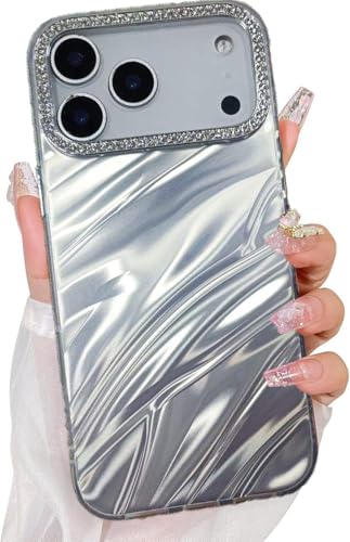 Image of DIZORO Compatible with iPhone 17 Pro Max Case | Marble Glossy Hard PC Back Cover with Diamond Camera Protector | Ultra Stylish Shockproof Back Cover Case for Girls Women-Sky