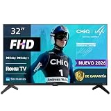 CHiQ Televisión 32F621FR ROKU Pantalla 32 Pulgadas Smart TV Full HD 1080P con WiFi, Aplicación Móvil, Audio Dolby, Diseño Sin Marco Metálico...