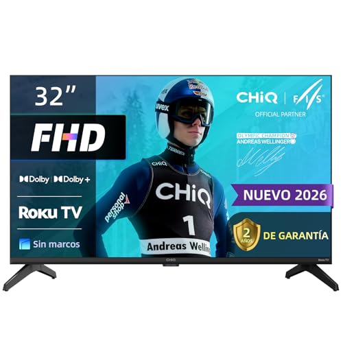 CHiQ Television 32F621FR ROKU Pantalla 32 Pulgadas Smart TV Full HD 1080P con WiFi, Aplicación Móvil, Audio Dolby, Diseño Sin Marco Metálico, Compatible con Apple HomeKit