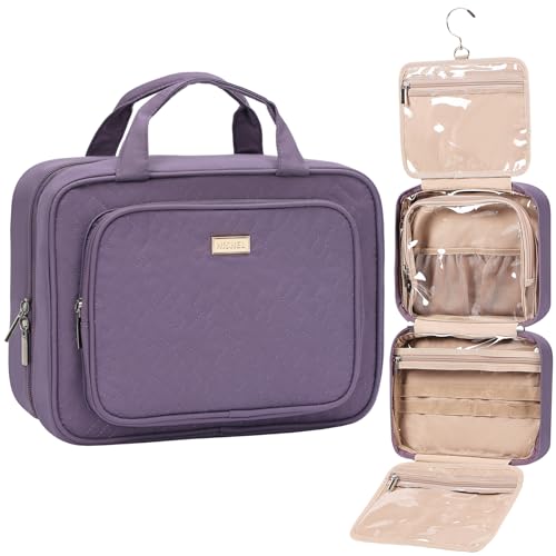 NISHEL Travel Toiletry Bag for Women Large Capacity, Travel Essentials Organizer, Hanging Makeup Case for Accessories, Cosmetics, Toiletries, Purple