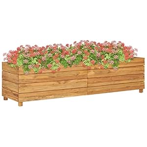 LAPOOH Verhoogd bed 150x40x38 cm gerecycled teak en staal, verhoogd bed, verhoogde tuin, verhoogde bed plantenbak, verhoogde tuinbed plantenbak buiten (SPU:47423)