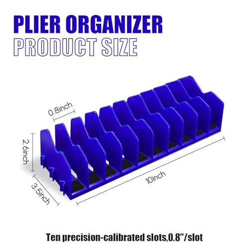 Eikovia 2 Pack ​Plier Orgainzer Rack, 20 Slots Tool Organizer Rack with Extendable Design & Non-Slip Rubber Base, Fits 3\" H, Toolbox Organizer for Pliers, Wrenches, Screwdrivers and More,Blue - Thumbnail 2