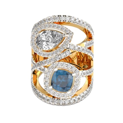Bague Mystic Glimmer bleu paon bague argent 925 moissanite iolite femme LKJR_0464