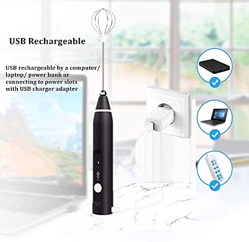 Milk Frother, Immersion Blender Cordlesss Foam Maker Usb Rechargeable Small Mixer Handheld With 2 Stainless Whisks，Wisker For Stirring 3-Speed Adjustable Mini Frother For Cappuccino Latte Coffee Egg #TOP1