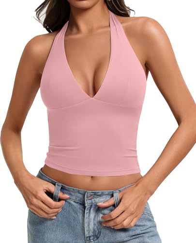 Image of Avidlove Women's Halter Top Deep V Going Out Tops Double Lined Sexy Backless Summer Crop Tank Top