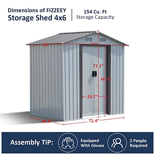 Fizzeey 6' X 4' Outdoor Storage Shed Metal Garden Sheds W/ Lockable Doors For Backyard Patio Lawn, White #TOP1