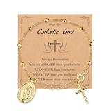 ARYIMYDP Pulsera Cruz para Niña, Regalos de Primera Comunión y Bautizo, Joyería Religiosa para Niños, Cadena de Acero Inoxidable Dorado, Ajustable con Tarjeta de Regalo